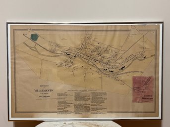 Framed Antique Map Of Borough Of Willimantic In The Town Of Windham With Business Directory