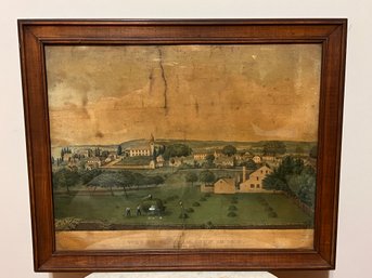 Framed Antique Print Of 'view Of Windham, Conn In 1815' (from The East) Printed By EB & EC Kellogg, Hartford