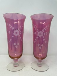 Pair Of 10' Cranberry Glass Vases