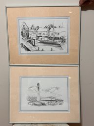 Pair Of Framed Vintage Jas F. Murray Artworks From 1950 & 1969 Nautical Themes