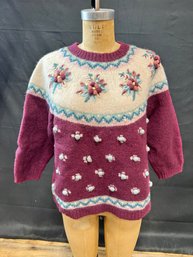 1990s Womens Knit Floral Sweater - Large