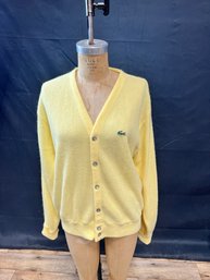 Vintage Lacoste Mens Cardigan Sweater In Yellow - Large