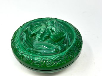 Art Deco Czech Malachite Glass Trinket Box