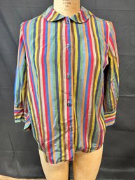 Womens 1950s Striped Silk Blouse - Fits Like Womens Small