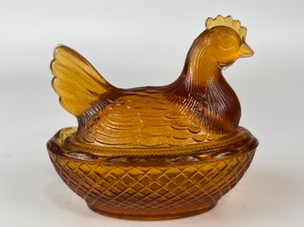 Amber Glass Hen On Nest