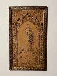 Framed Antique Icon Tapestry Of The Immaculate Virgin Mary