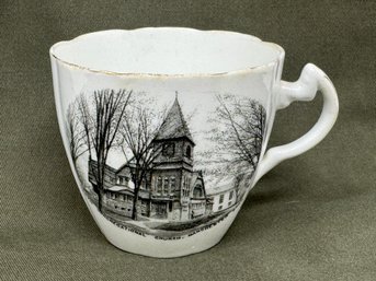 Antique Teacup With North Congregational Church Manchester CT. - Levi Drake & Co England