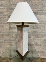 Solid Ivory Marble Column Table Lamp By Chapman Of Avon, MA Solid Brass Finial & Bronze Top & Bottom Plates
