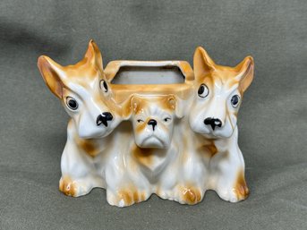 Vtg Terrier Trio Dog Ceramic Planter