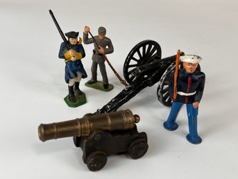 Vintage Figures Lot With Cannons