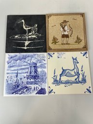 Lot Of Four Vintage Tiles