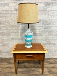 Mid Century Modern Table Lamp With Turquoise And Gold Accents, New Socket And Wiring
