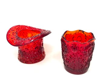Vintage Red Glass Fenton Daisy And Button Toothpick Holder Lot