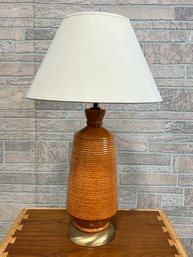 Mid Century Modern Bespeckled Orange Glazed Ceramic Table Lamp With New Socket And Wiring