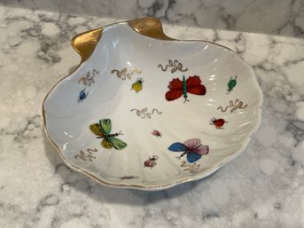 Vintage Ardalt Porcelain Scallop Shell With Butterfly Candy Dish