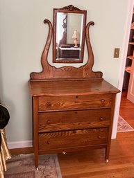 Antique Oak 3 Drawer W/ Mirror