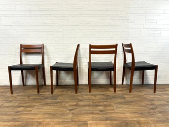 Set Of Four Svegards Markaryd Teak  Black Leather Dining Chairs