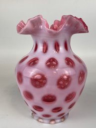 Fenton Cranberry Coin Dot Ruffled Edge Vase