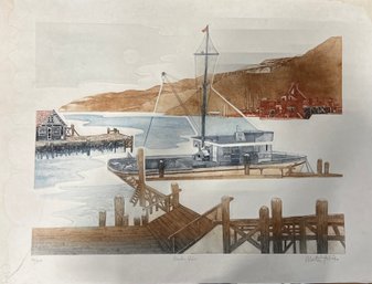 Signed 'harbor View' Numbered Lithograph By Martin Tobias 73/250. 22.5' X 30'