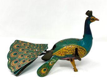 Vintage TIN LITHO Wind-Up Proud Peacock MADE IN JAPAN Alps Toy Co Mechanical