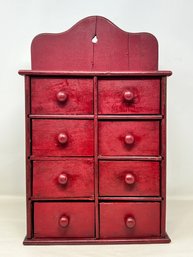 Antique Primitive Red Paint Spice Cabinet, Wall Mount