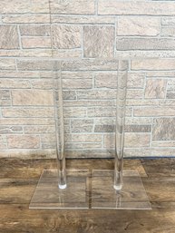 Pair Of Vintage Lucite Pedestal Stands 22.25' H Top Platforms Are 9.75' Square