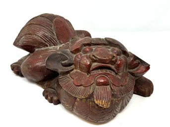 Antique Carved Wood Foo Dog Sculpture