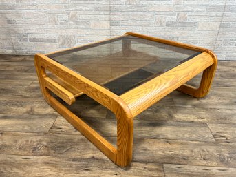 Sculptural Organic Oak Coffee Table With Smoked Glass Top