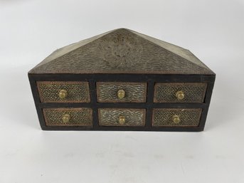 Unique Tin Covered Multi Drawer Cabinet With Pointed Top