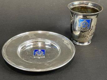 Danish Sterling Cup And Plate W/ Enameled Honduras Coat Of Arms 140 Grams