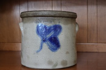 Antique Salt Glaze Cobalt Decorated Crock New Haven CT