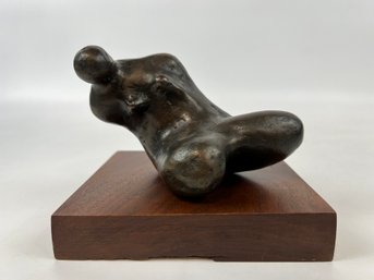 Unsigned Bronze Nude On Walnut