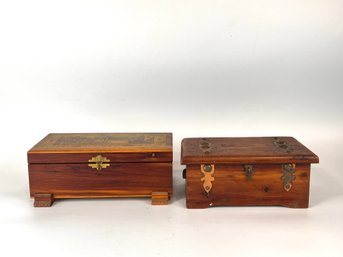 Pair Of Vintage Wooden Trinket Boxes