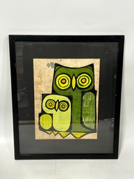Mid Century Pair Of Owls Painting