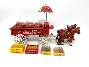 Cast Iron Coca Cola Wagon With Horses And Bottles