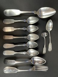 Large Lot Of Coin Silver Flatware 240 Grams