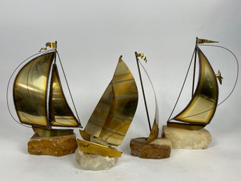 Signed Brass Sailboat Sculptures