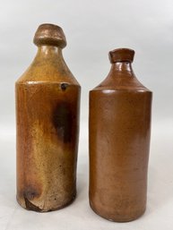 Pair Of Antique Stoneware Beer Or Soda Bottles