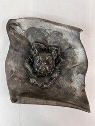Antique Metal Bull Dog Trinket Dish Ashtray