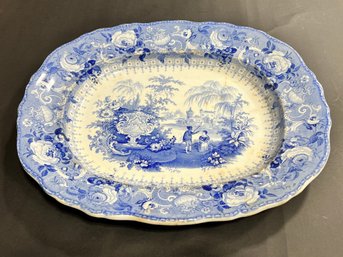 Antique Large Blue Transfer-ware Serving Platter By Edward And George Phillips 'Ancona' Pattern