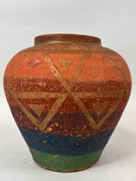 Vintage Geometrical Decorated Terra Cota Vase