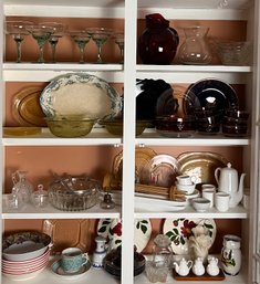 Large Shelf Lot Glass Pottery Carved Soapstone More