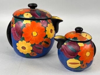 Pair Of Vintage Czechoslovakia Letovice Pottery Covered Pitchers