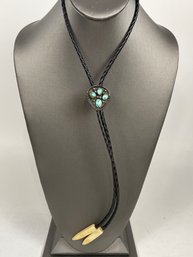 Vintage Native American Turquoise And Sterling Bolo