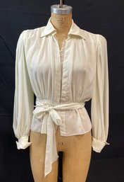 Vintage Bonnie Strauss Sheer Button Up Blouse With Belted Detail