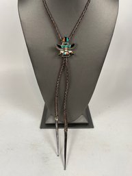 Vintage Native American Turquoise And Sterling Bolo