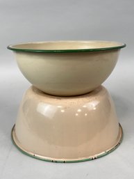 Pair Of Large Vintage Enamelware Bowls