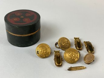 Covered Jar With Vintage Brass Norwich Buttons