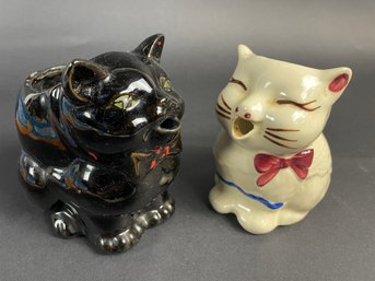 Pair Of Vintage Cat Porcelain Pitchers