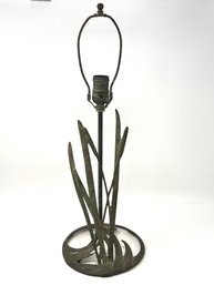 Art Deco Bronze Cattail Table Lamp Signed On Bottom